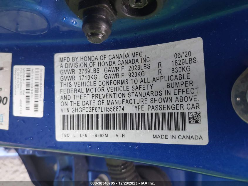2020 HONDA CIVIC LX - 2HGFC2F67LH558874
