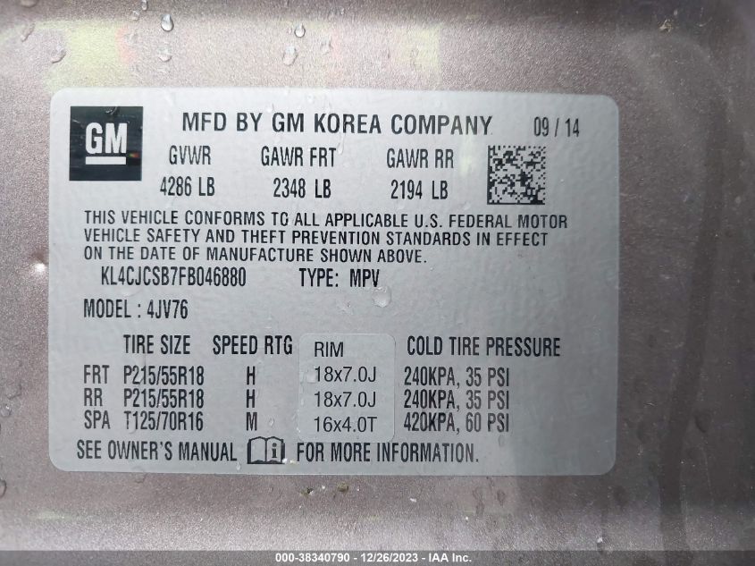 2015 BUICK ENCORE LEATHER - KL4CJCSB7FB046880
