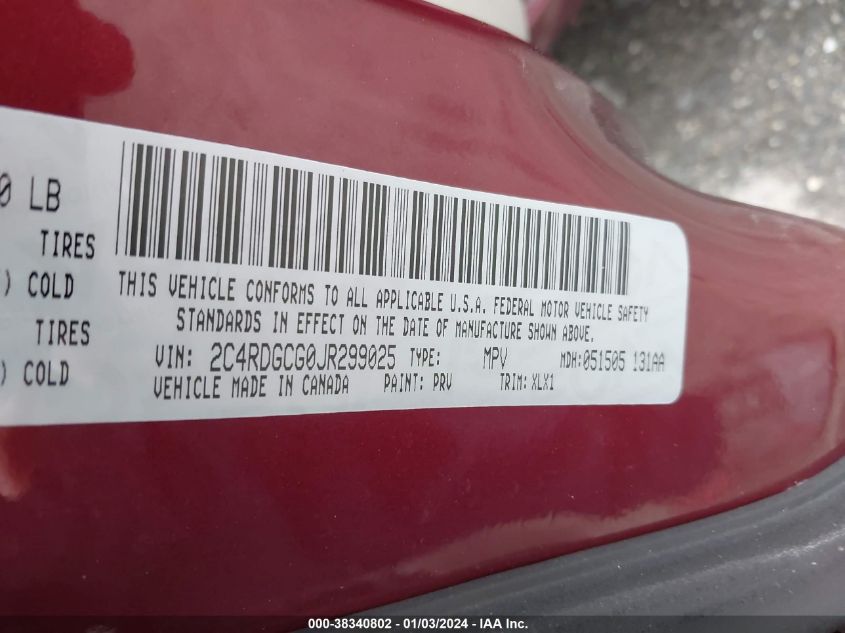 2018 DODGE GRAND CARAVAN SXT - 2C4RDGCG0JR299025