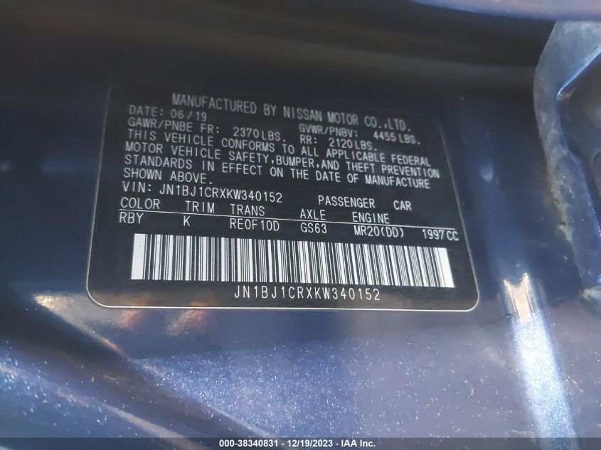 2019 NISSAN ROGUE SPORT S/SV/SL - JN1BJ1CRXKW340152