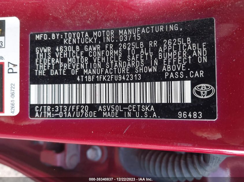 2015 TOYOTA CAMRY SE - 4T1BF1FK2FU942313
