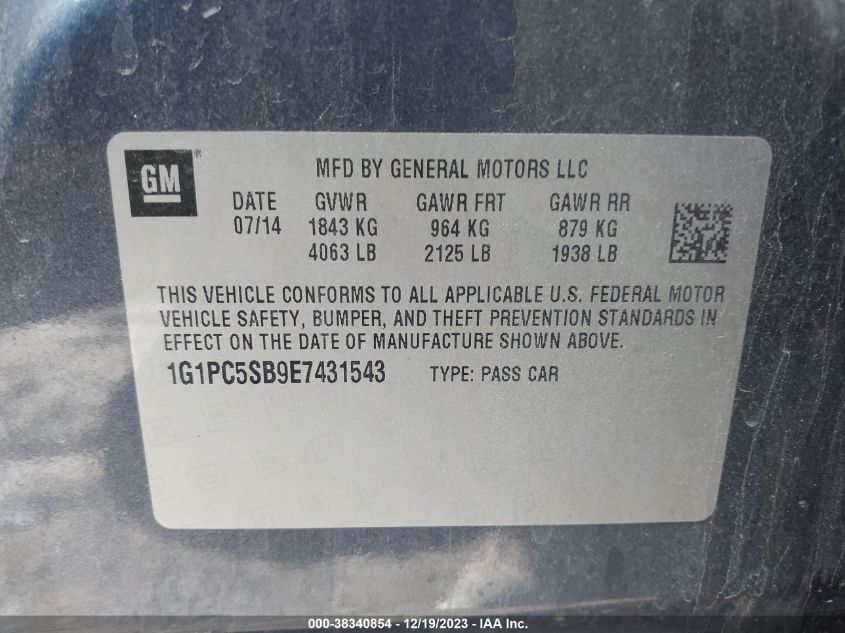 2014 CHEVROLET CRUZE LT - 1G1PC5SB9E7431543