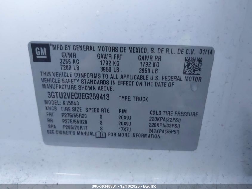 2014 GMC SIERRA 1500 SLT - 3GTU2VEC0EG359413