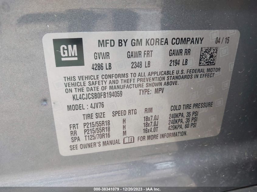2015 BUICK ENCORE - KL4CJCSB0FB194059