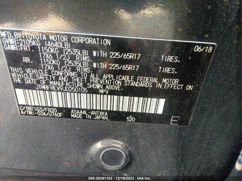 2018 TOYOTA RAV4 LE - JTMBFREV9JD250105