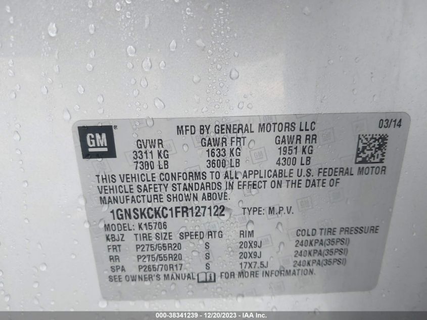 2015 CHEVROLET TAHOE LTZ - 1GNSKCKC1FR127122