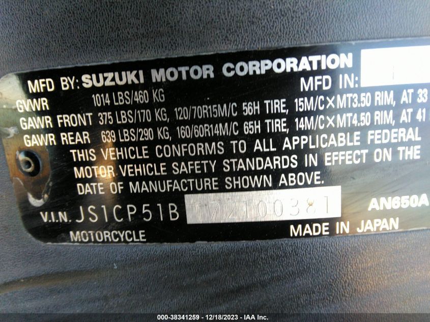 2007 SUZUKI AN650 A JS1CP51B172100381