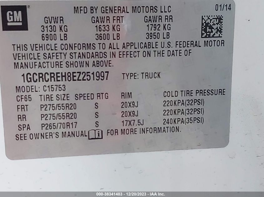 2014 CHEVROLET SILVERADO 1500 C1500 LT - 1GCRCREH8EZ251997