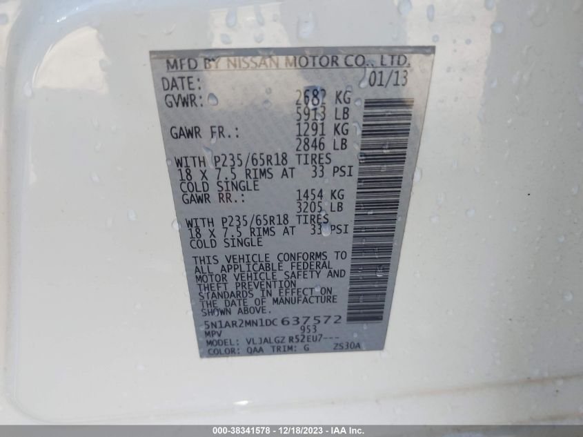 2013 NISSAN PATHFINDER SL - 5N1AR2MN1DC637572