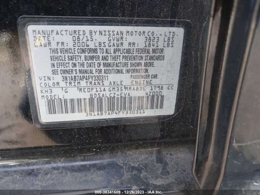 2015 NISSAN SENTRA S/SV/SR/SL - 3N1AB7AP4FY330311