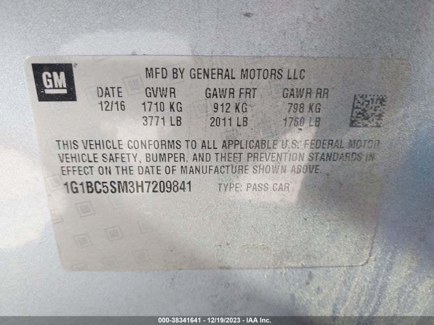2017 CHEVROLET CRUZE LS - 1G1BC5SM3H7209841