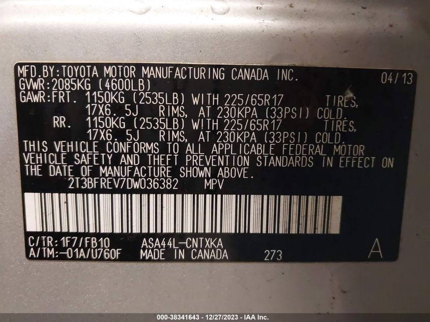 2013 TOYOTA RAV4 LE - 2T3BFREV7DW036382