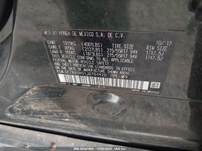 2018 HONDA HR-V EX - 3CZRU5H51JG704420