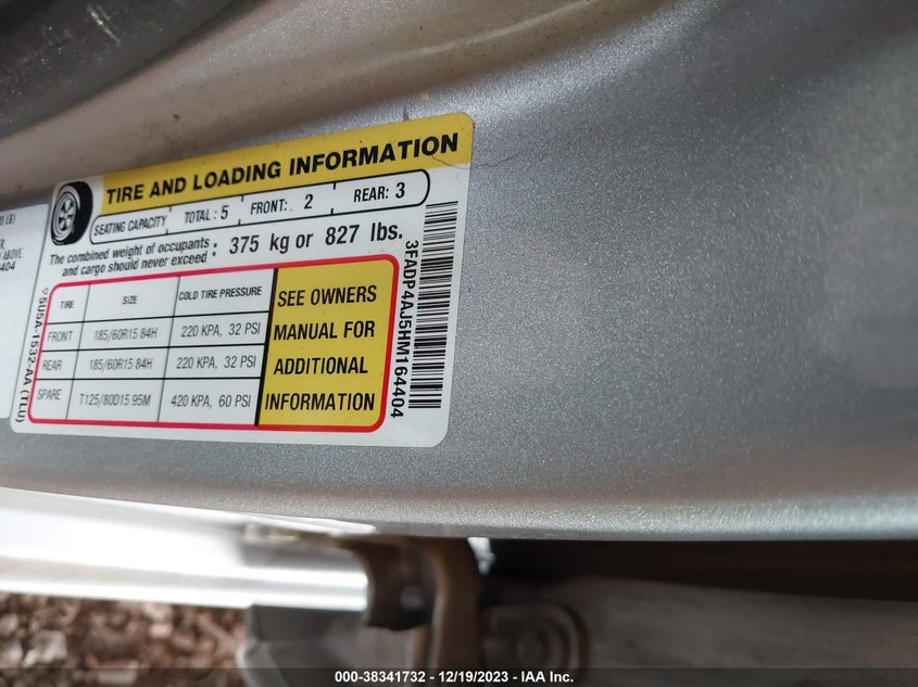 VIN 3FADP4AJ5HM164404 2017 FORD FIESTA S