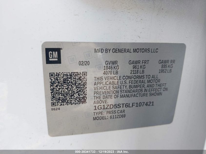 2020 CHEVROLET MALIBU LT - 1G1ZD5ST6LF107421