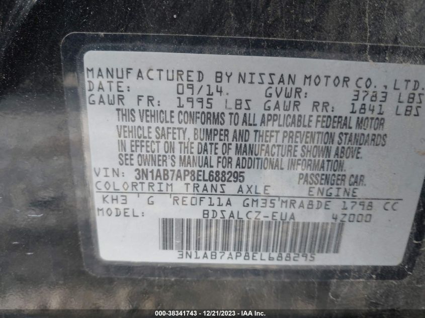 2014 NISSAN SENTRA S - 3N1AB7AP8EL688295