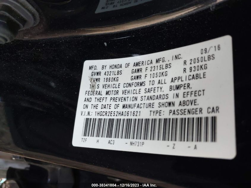 2017 HONDA ACCORD SPORT - 1HGCR2E52HA061621
