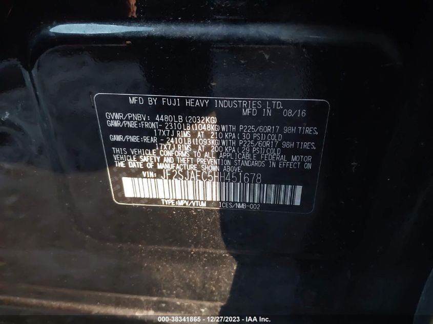 2017 SUBARU FORESTER 2.5I PREMIUM - JF2SJAEC5HH451678