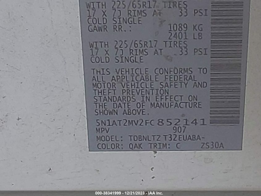 2015 NISSAN ROGUE SV - 5N1AT2MV2FC852141