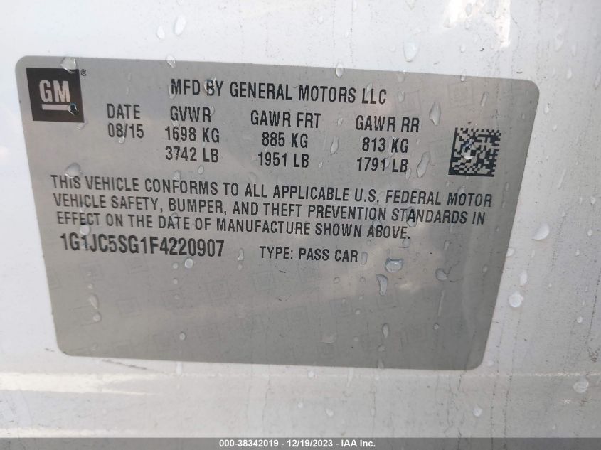 2015 CHEVROLET SONIC LT - 1G1JC5SG1F4220907
