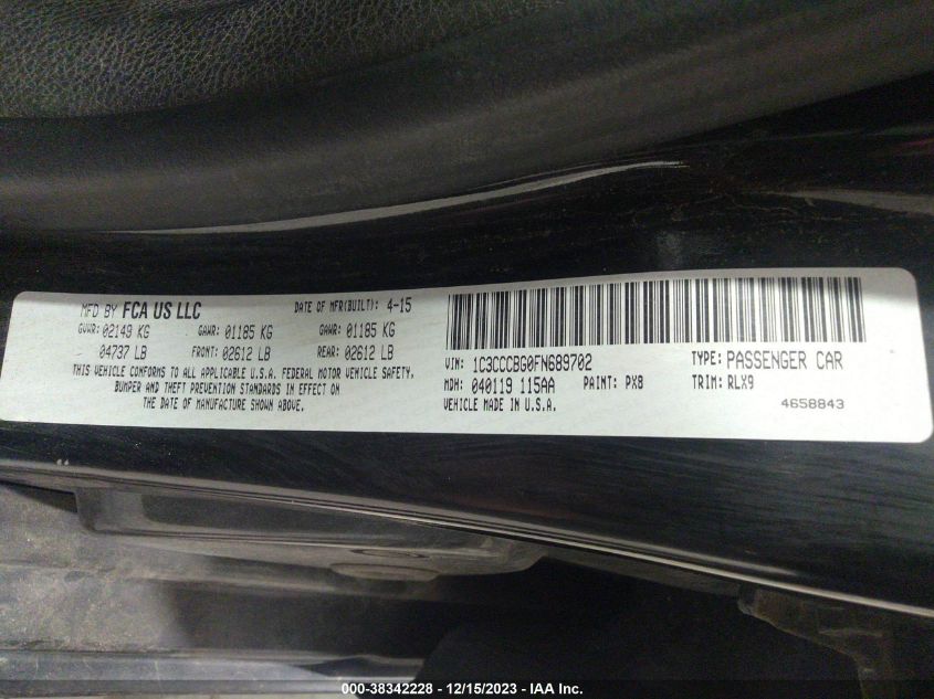 2015 CHRYSLER 200 S - 1C3CCCBGOFN689702