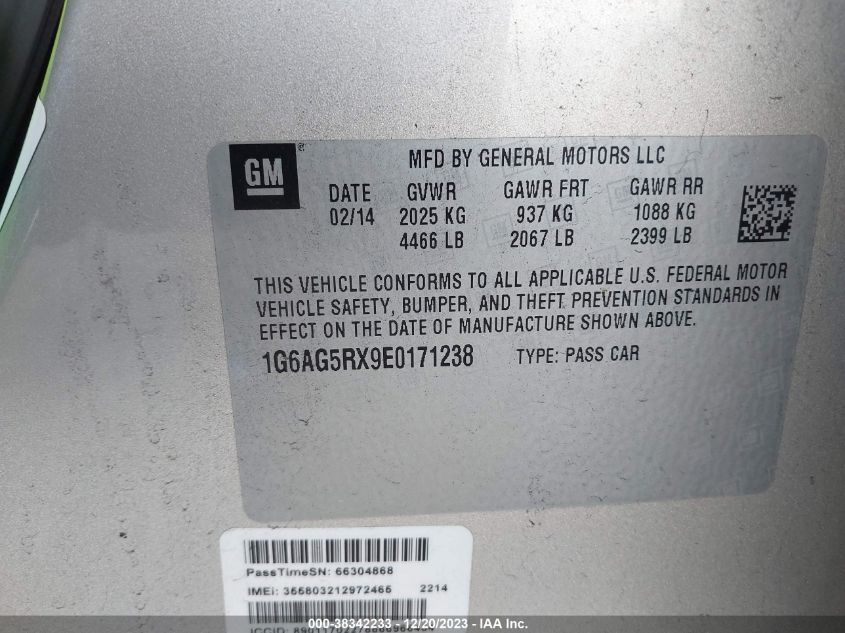 2014 CADILLAC ATS STANDARD - 1G6AG5RX9E0171238