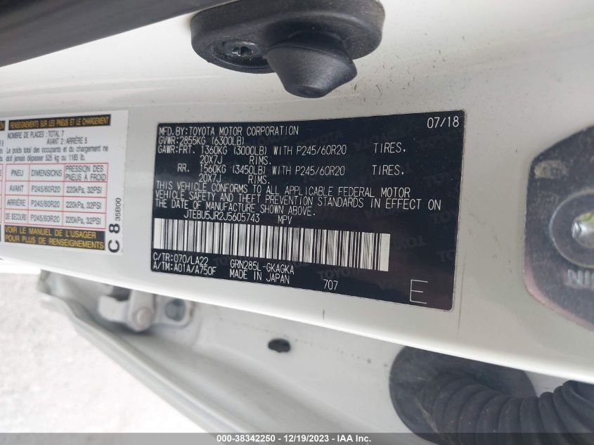 2018 TOYOTA 4RUNNER SR5 PREM/LTDL/TRAIL/TRD - JTEBU5JR2J5605743