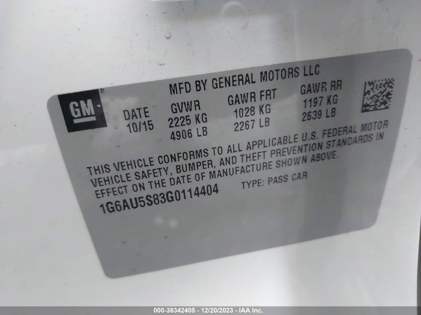 2016 CADILLAC CTS VSPORT - 1G6AU5S83G0114404