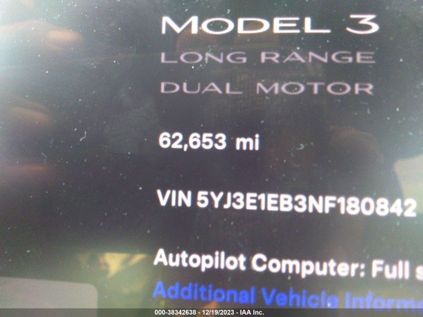 2022 TESLA MODEL 3 - 5YJ3E1EB3NF180842