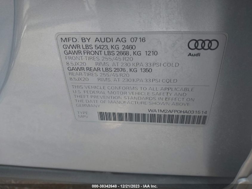 WA1M2AFP0HA031514 2017 AUDI Q5, photo no. 9