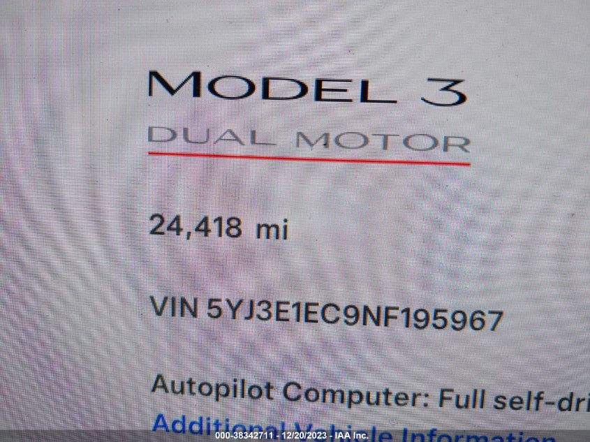 2022 TESLA MODEL 3 - 5YJ3E1EC9NF195967