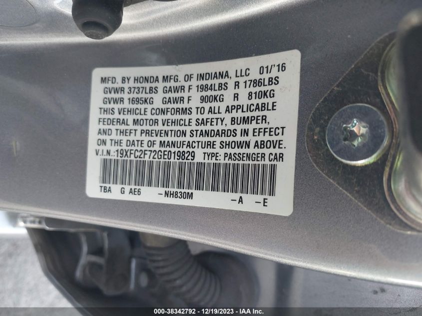 2016 HONDA CIVIC EX - 19XFC2F72GE019829