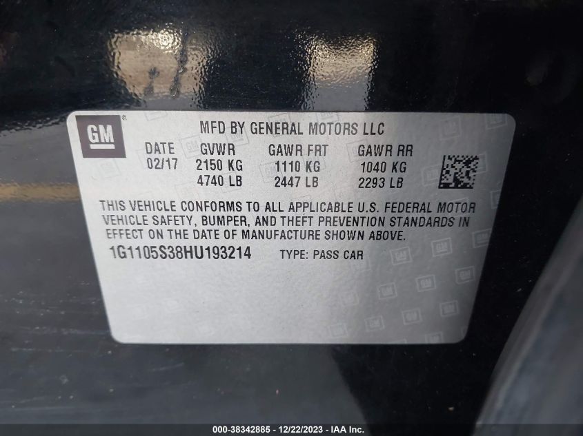 2017 CHEVROLET IMPALA 1LT - 1G1105S38HU193214