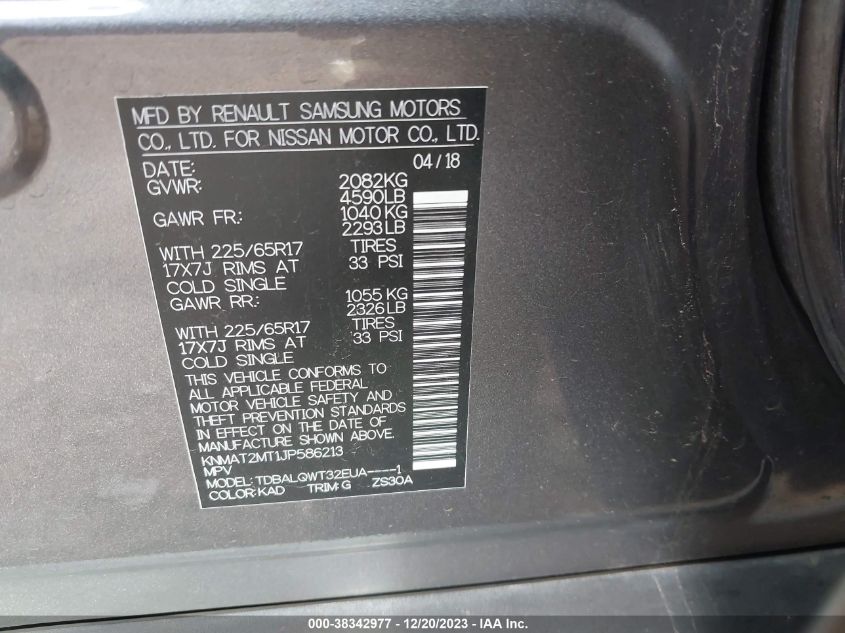 2018 NISSAN ROGUE S/SV - KNMAT2MT1JP586213