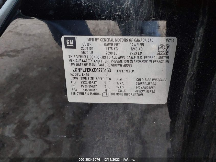 2014 CHEVROLET EQUINOX 1LT - 2GNFLFEKXE6275153