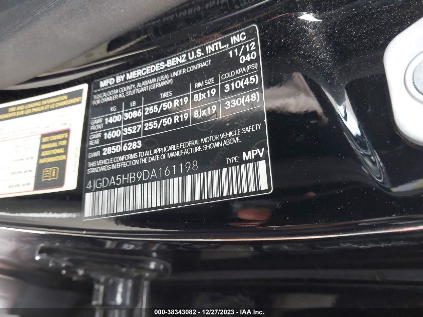 2013 MERCEDES-BENZ ML 350 4MATIC 4JGDA5HB9DA161198