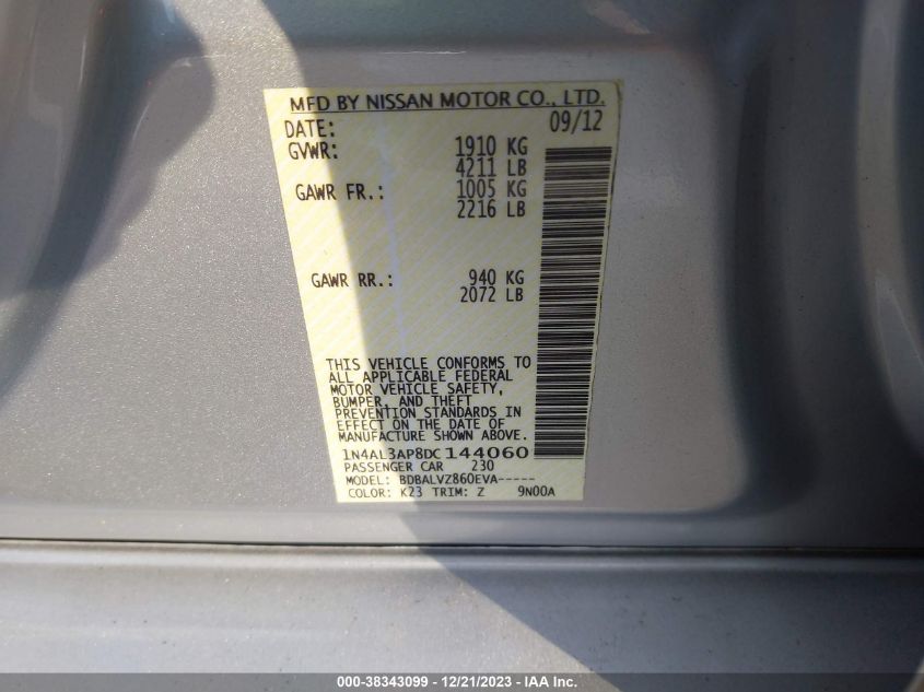 2013 NISSAN ALTIMA 2.5/S/SV/SL - 1N4AL3AP8DC144060