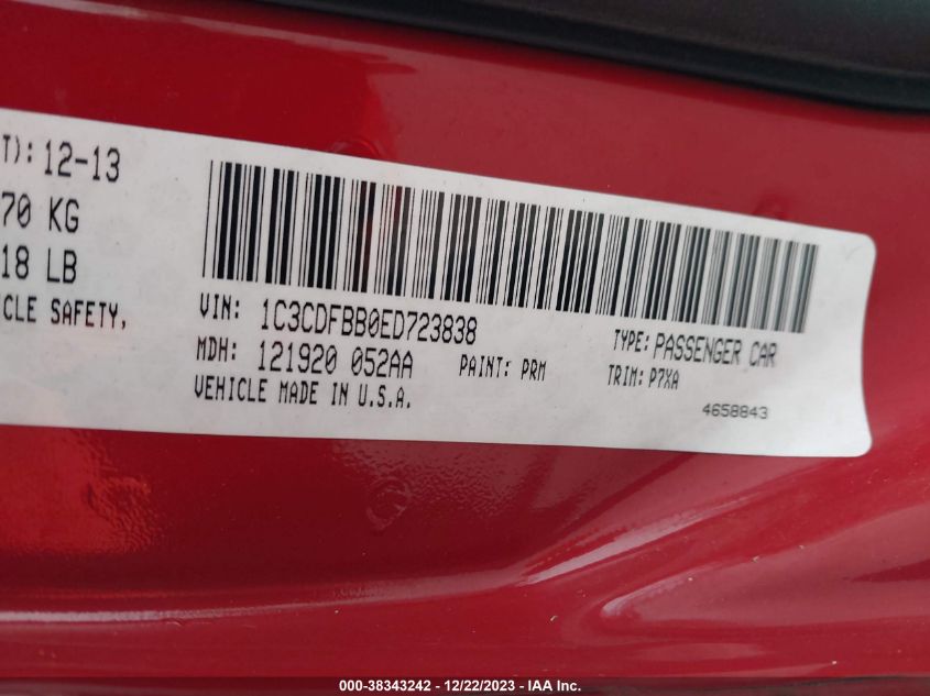 2014 DODGE DART SXT - 1C3CDFBB0ED723838