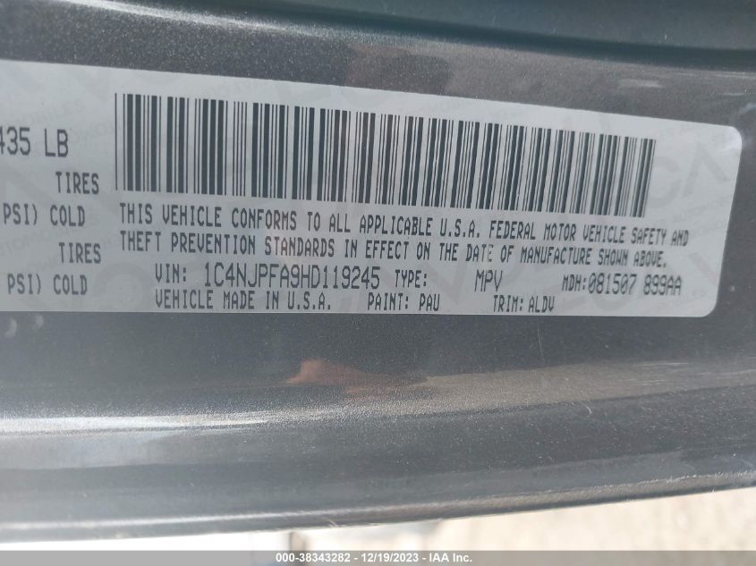 2017 JEEP PATRIOT LATITUDE - 1C4NJPFA9HD119245