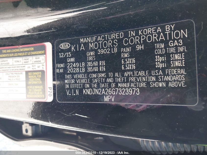 2016 KIA SOUL - KNDJN2A26G7323973
