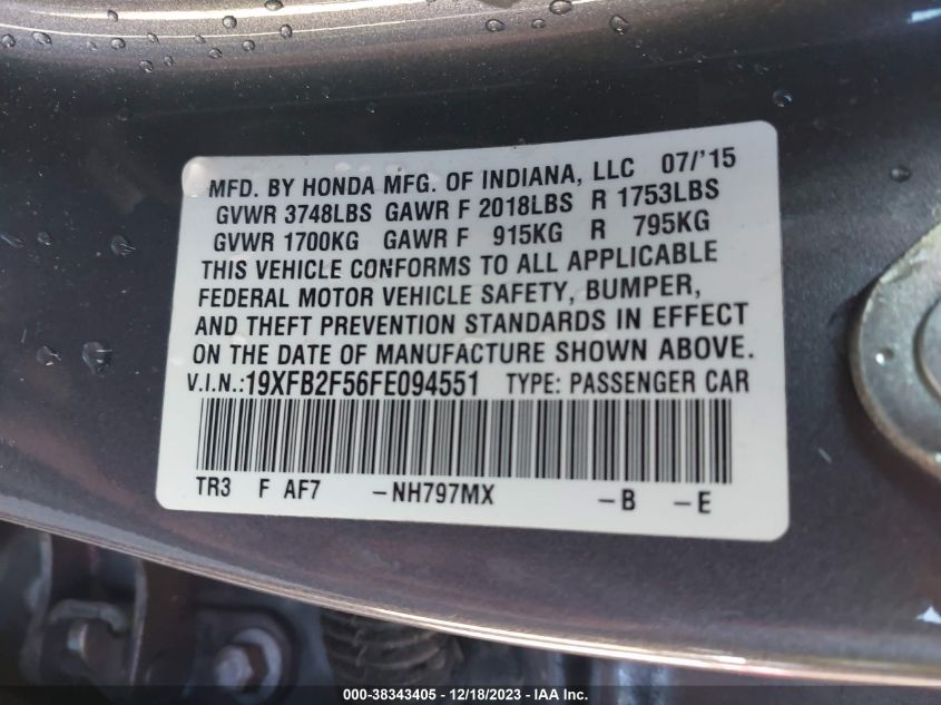 2015 HONDA CIVIC LX - 19XFB2F56FE094551