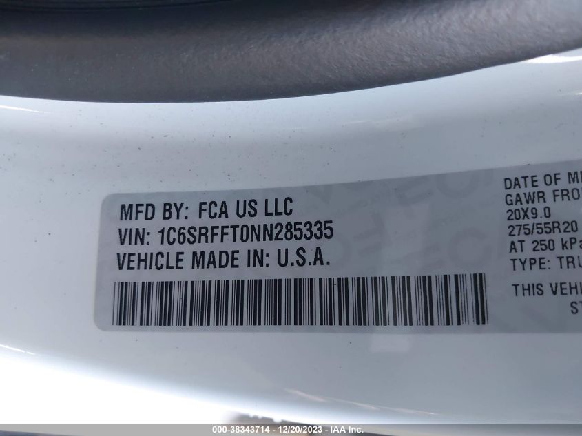 2022 RAM 1500 BIG HORN/LONE STAR - 1C6SRFFT0NN285335