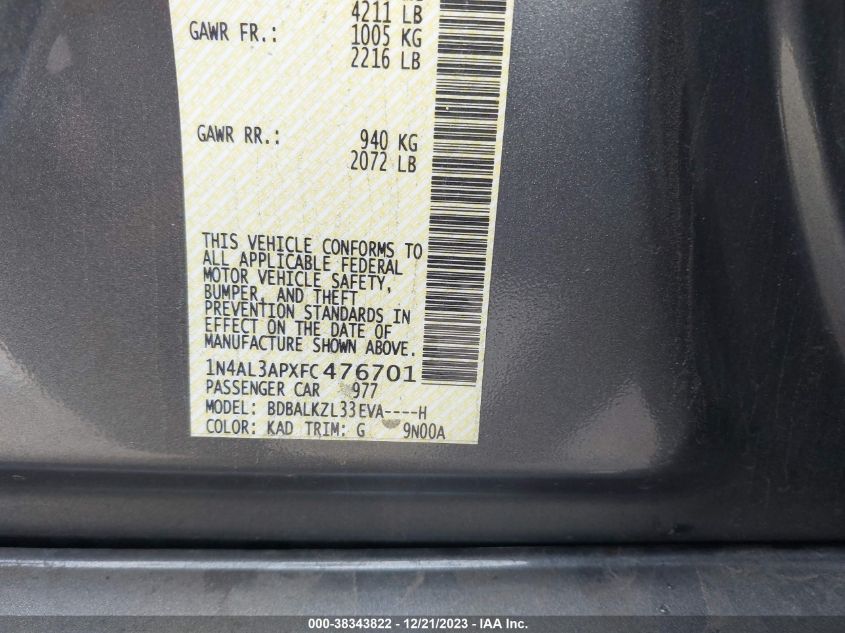 2015 NISSAN ALTIMA 2.5 SV - 1N4AL3APXFC476701