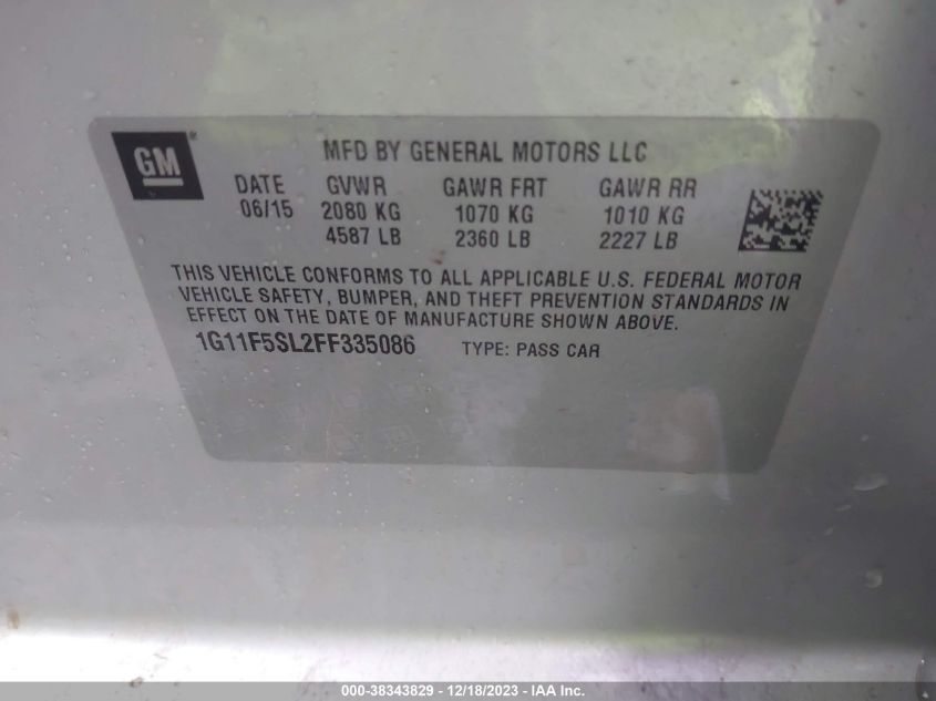2015 CHEVROLET MALIBU 1LZ - 1G11F5SL2FF335086