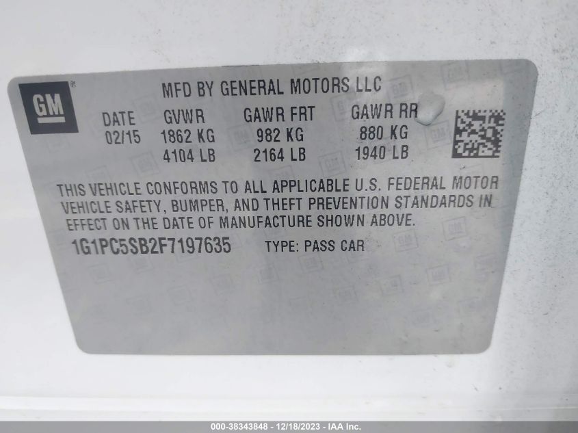 2015 CHEVROLET CRUZE 1LT AUTO - 1G1PC5SB2F7197635