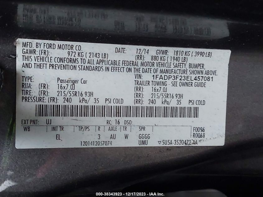 2014 FORD FOCUS SE - 1FADP3F23EL457081