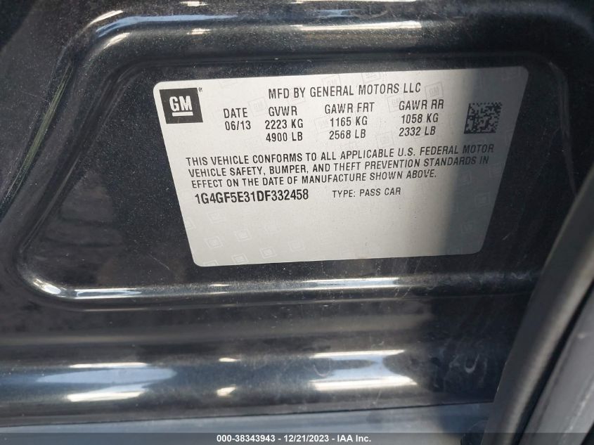 2013 BUICK LACROSSE PREMIUM 1 GROUP - 1G4GF5E31DF332458