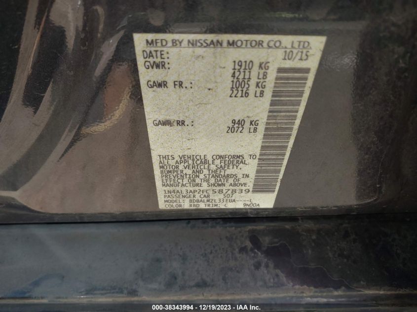 2015 NISSAN ALTIMA 2.5 SV - 1N4AL3AP2FC587839