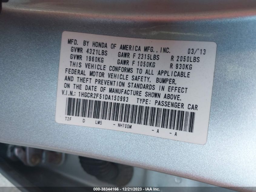 2013 HONDA ACCORD SPORT - 1HGCR2F51DA150993