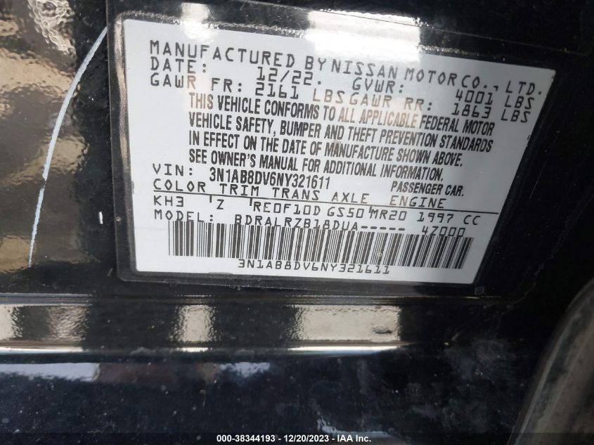 2022 NISSAN SENTRA SR - 3N1AB8DV6NY321611